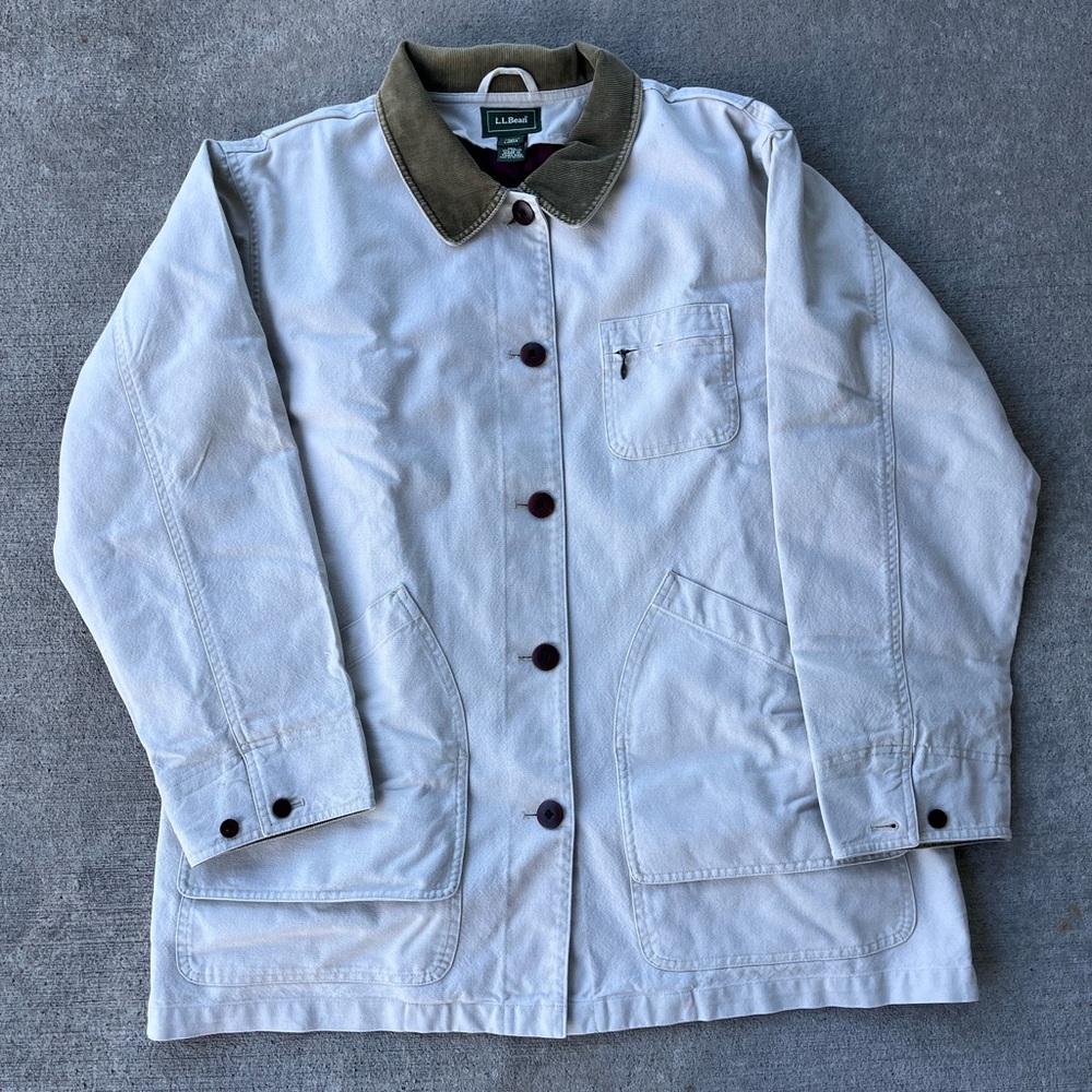 Vintage 90s LLbean flannel lined barn chore jacket coat tan